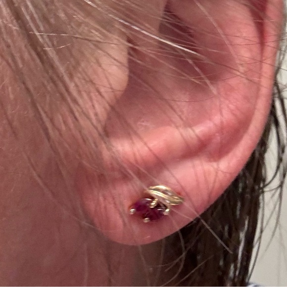 14k Yellow Gold Ruby Stud Earrings - Picture 6 of 6